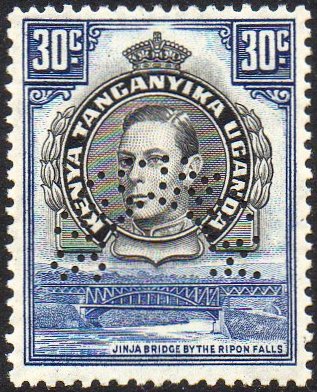 Kenya Uganda Tanganyike KUT King George VI KGVI 1938 30c perforated SPECIMEN punch